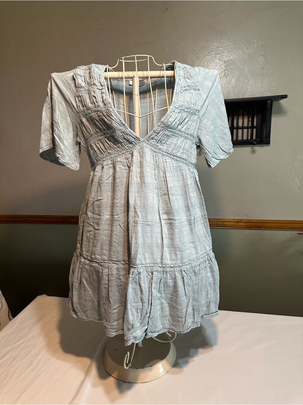 Pull&Bear Light Blue women’s babydoll mini dress v-neck